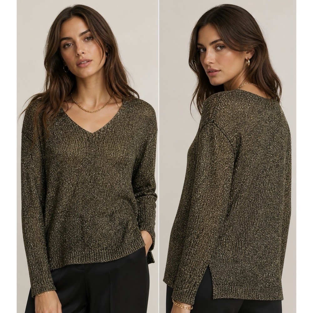 Vintage Maurada Silk Gold Metallic Lightweight‎ Sweater Size S Party Evening